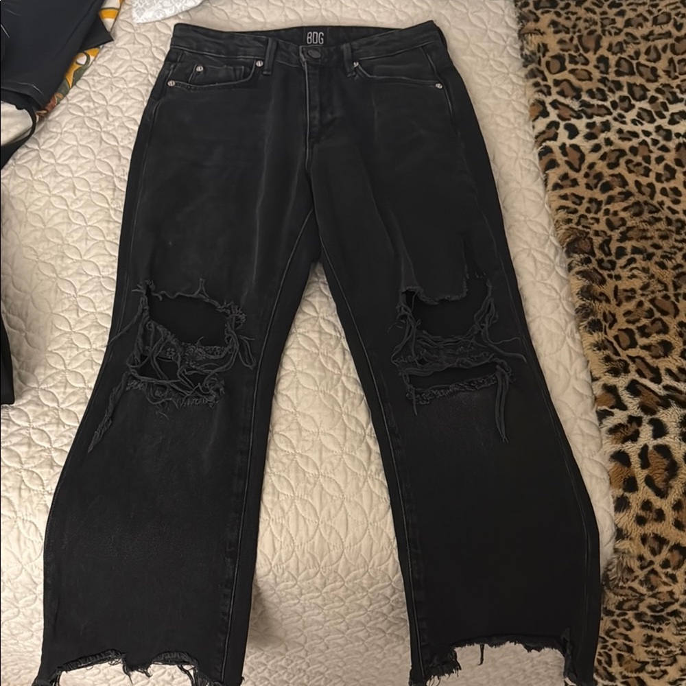 Edgy Black Distressed Wide Leg Jeans